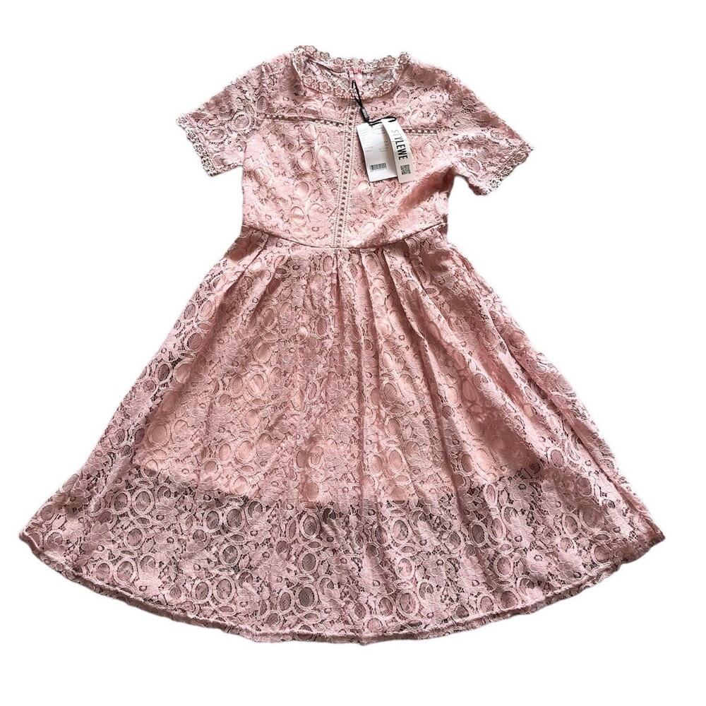 StyleWe Athena Pink Lace Dress Crochet Collar Womens Size 0 / SM Fit Flare New